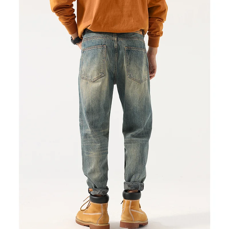Men Clothing 2022 New Pattern Recreational Vintage Nostalgia Blue Jeans Straight Cylinder Loose Street Trousers Autumn Female