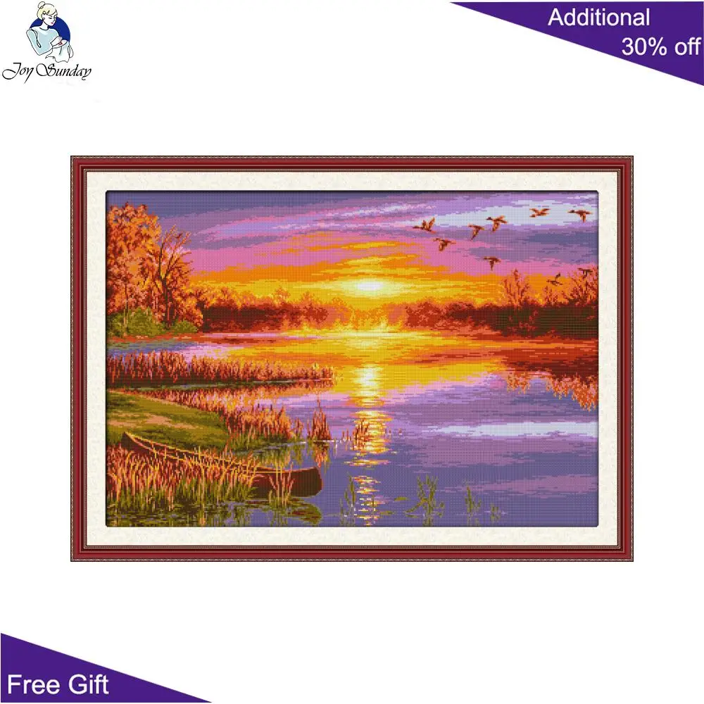 

Joy Sunday Autumn Sunset printed canvas FA143 Home Decor Creek Sunset Wild Goose Cross-stitch embroidery kit
