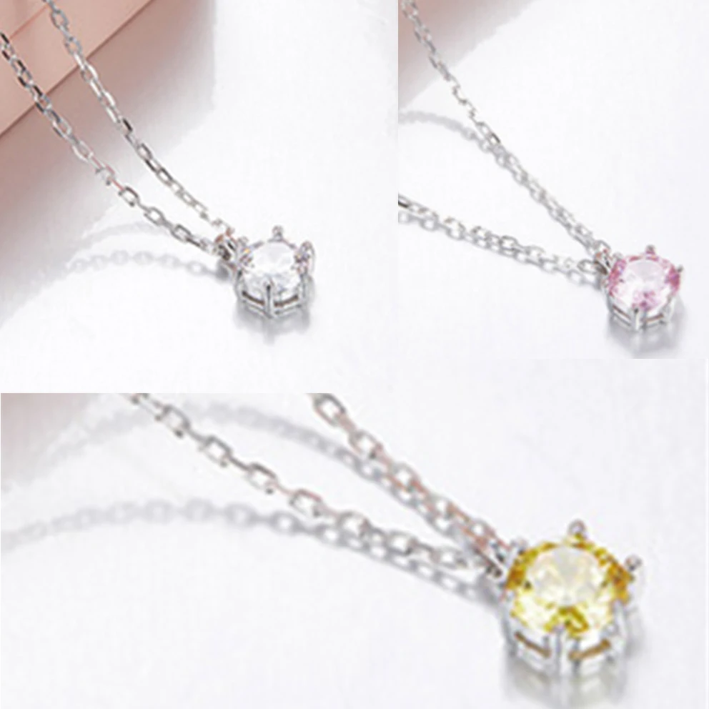 

Tif High Quality 100% 925 Silver 1:1 Authentic Brand New Fashion Yellow Elegant Pink Love Heart Zircon Pendant Necklace Gift