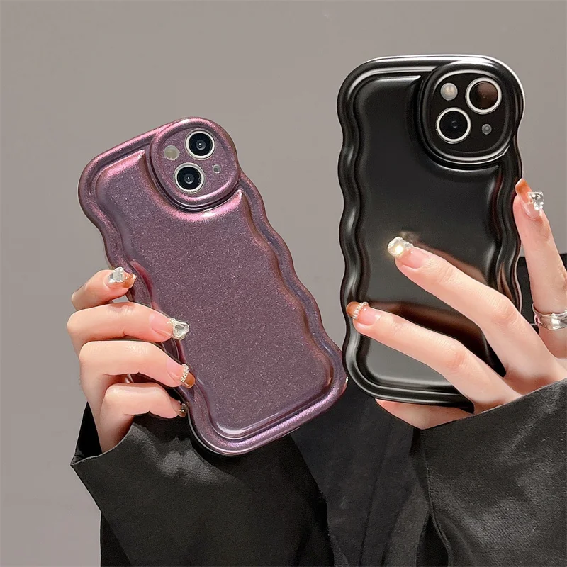 

Роскошный усовершенствованный фиолетовый волнистый чехол для телефона iPhone 14 Pro 11 12 13 Pro Max, мягкий чехол, милые Защитные чехлы для iphone 13, чехол