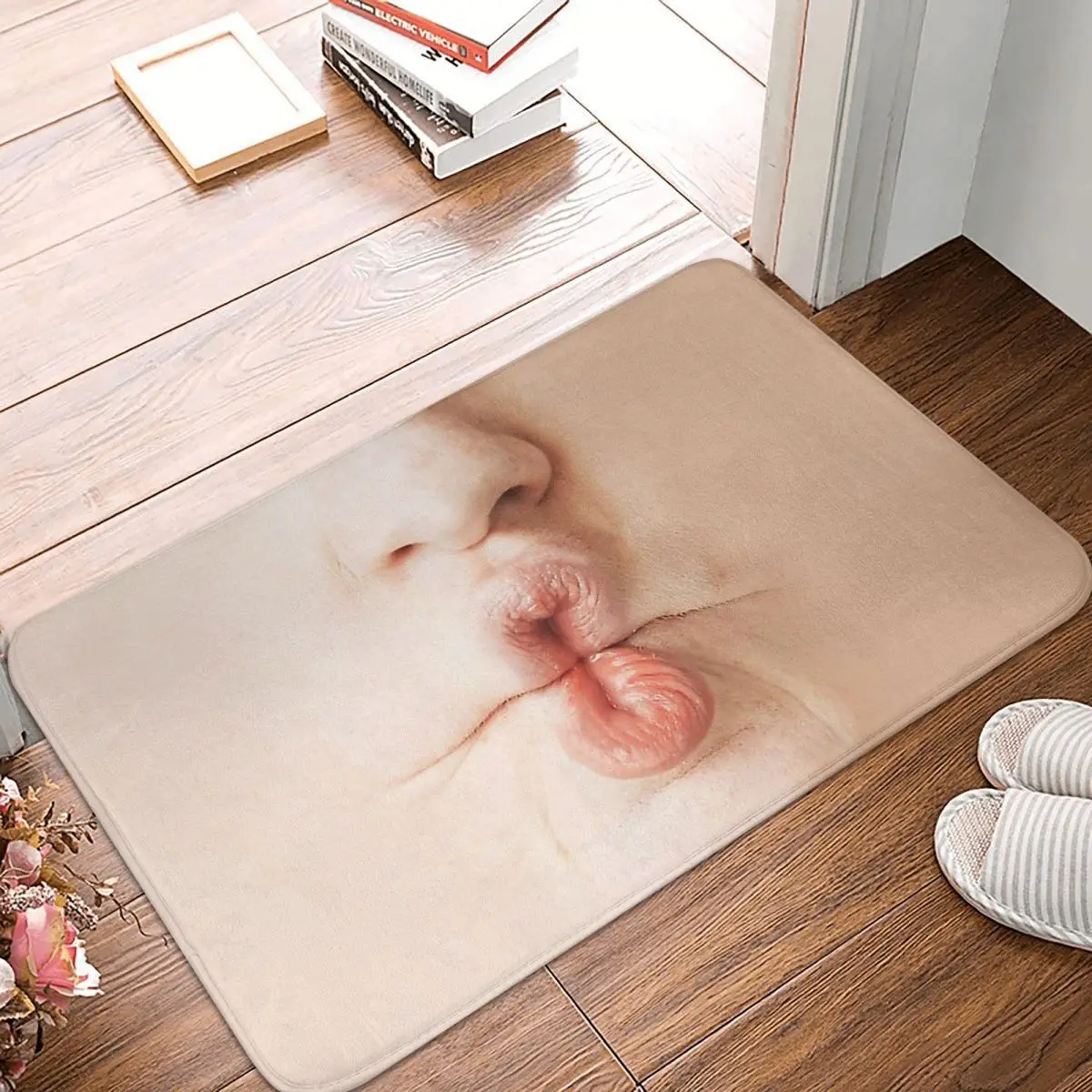 

Mouth and Tongue Bath Mat Funny Mouth Woman Realistic Face Doormat Kitchen Carpet Entrance Door Rug Home Decoration