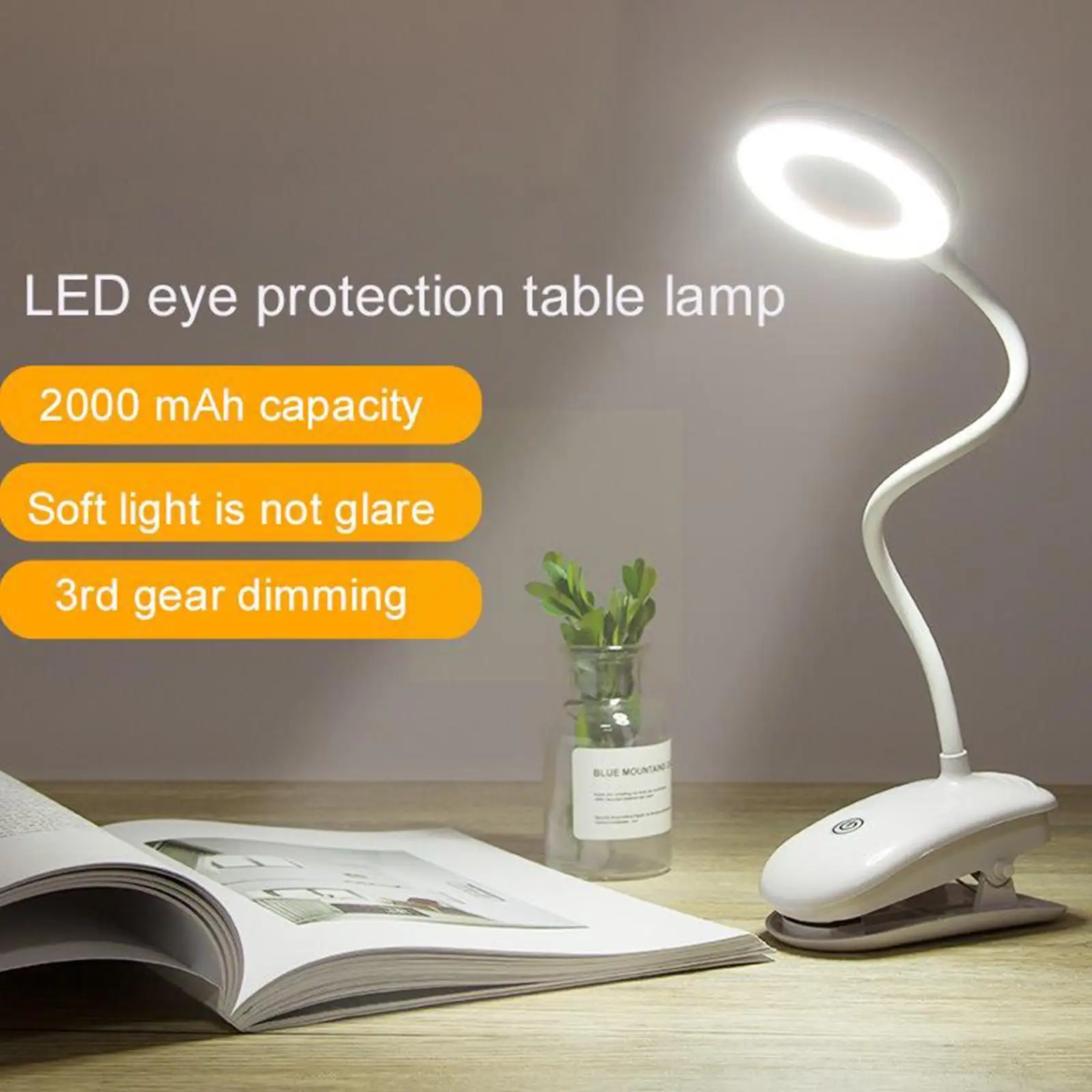 

Clip Book Light Rechargeable Led Eye Reading Ring Table Learning Bedroom Students Lamp Light Lamp Light Night U3y6