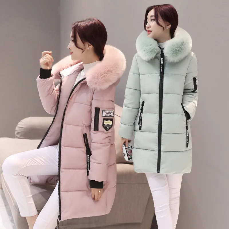 QNPQYX Winter Korea Women Parkas Ladies Casual Long Coats Woman Jackets Female Hooded Fur Collar Cotton Parkas Warm Coat Outwear