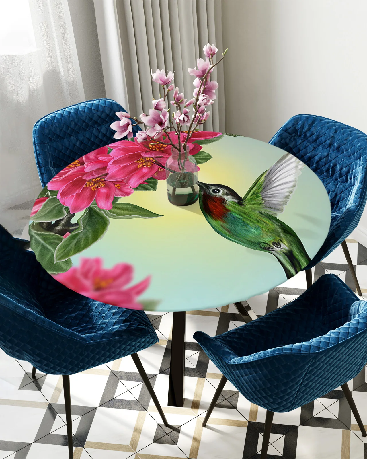 

Цветочная скатерть Колибри, круглая эластичная ткань для стола, водонепроницаемый чехол для стола