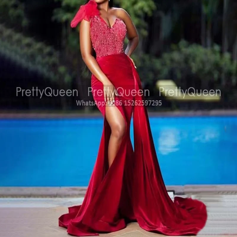 Эластичные бархатные платья русалки для выпускного вечера с бусинами на одно