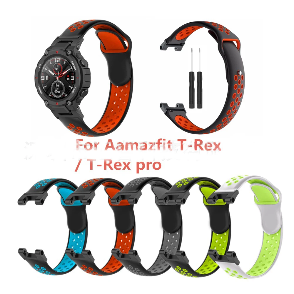 Breathable Silicone Strap For Amazfit T Rex 2 Smart Watch Band Black Metal Connector Bracelet For Xiaomi Amazfit T-Rex/T-Rex Pro