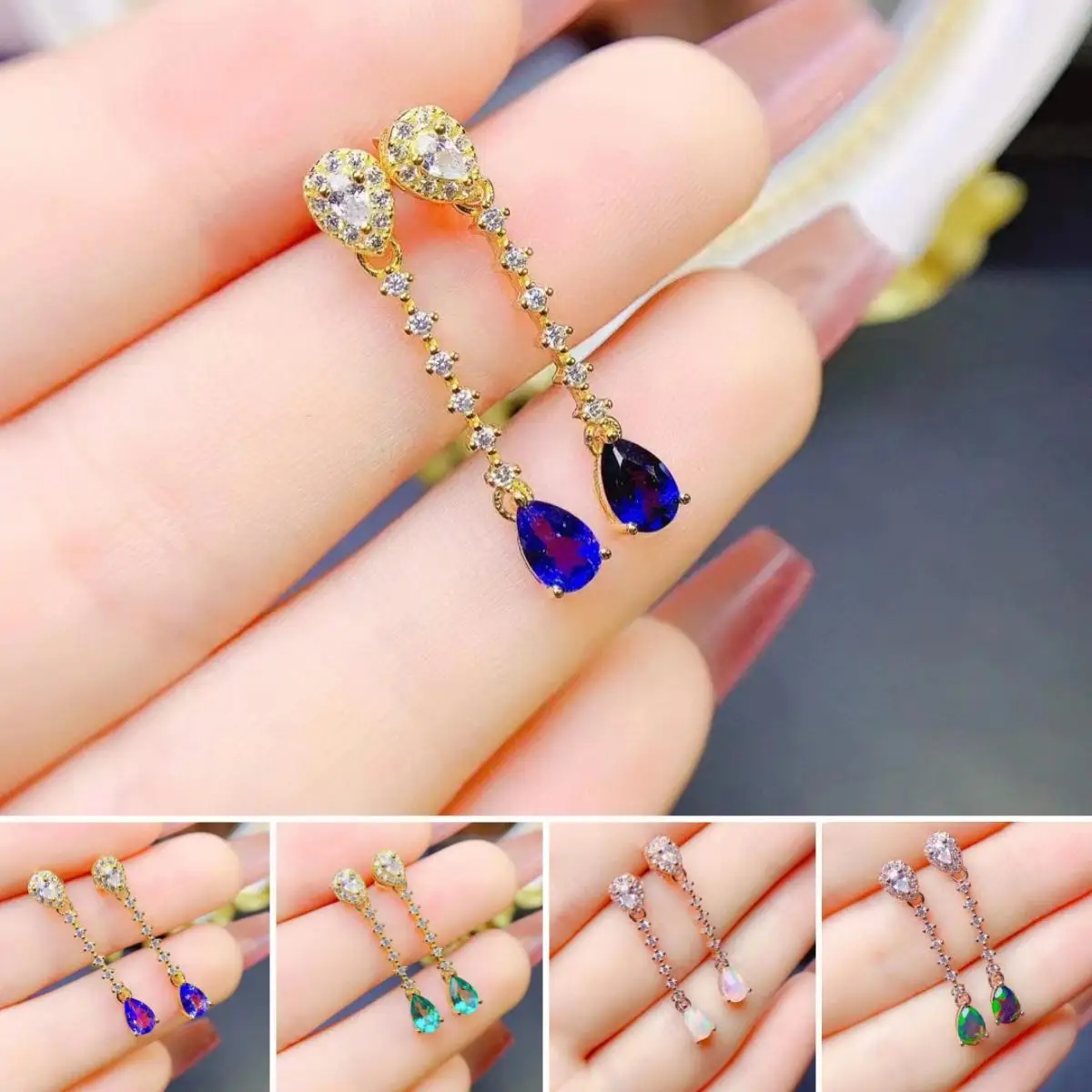

FS 4*6 Natural Sapphire/Topaz/Opal/Tanzanite Earrings for Women S925 Pure Silver Fine Fashion Charm Wedding Jewelry New MeiBaPJ
