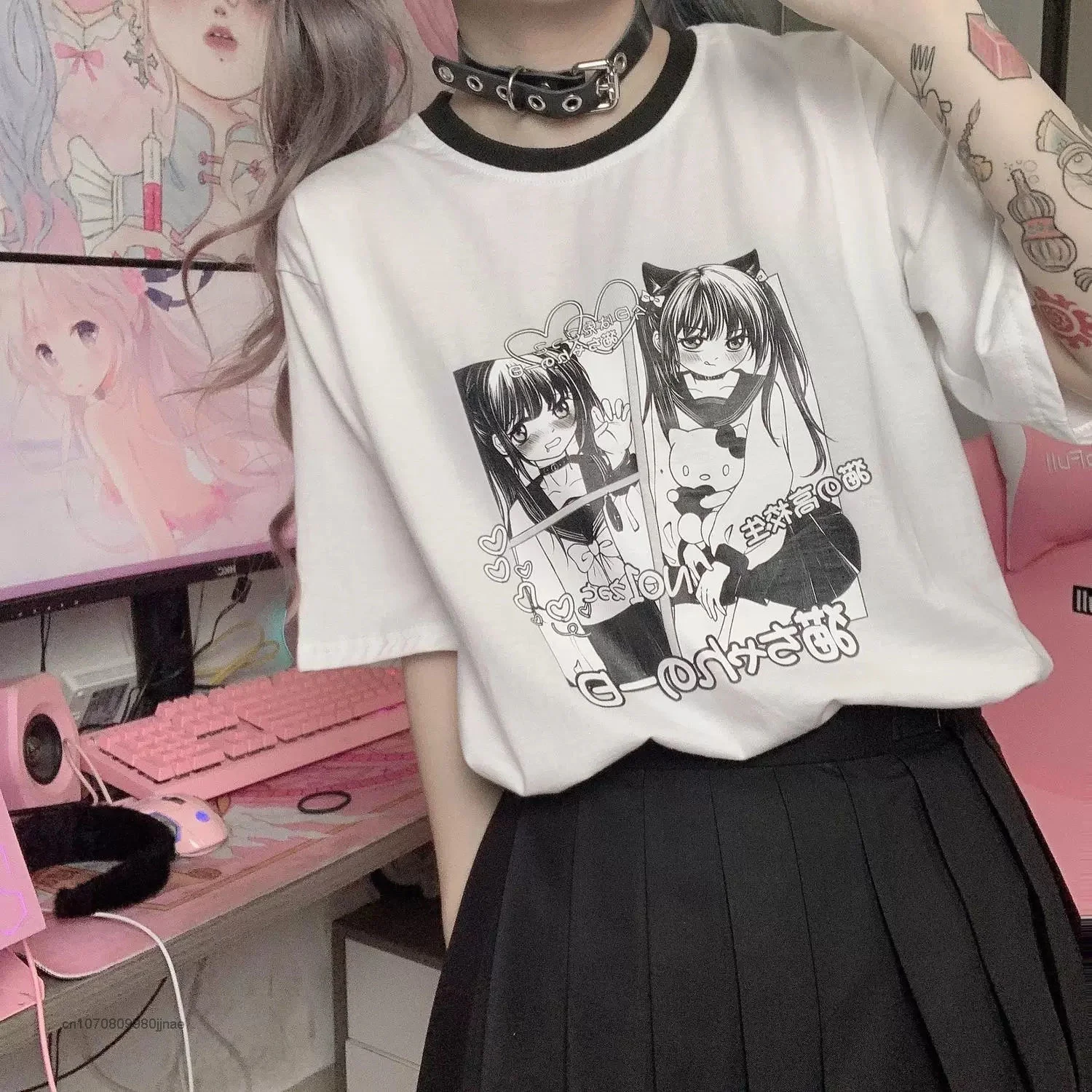 Y2k Clothes Sweet Cool Fashion Top Casual Printed Cute Japanese Girl Manga T-shirt  Kawaii Jk Gothic Style Clothes For Women