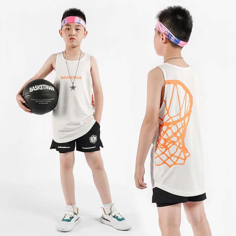

T-shirts For Kids Boys Cool Round Neck Sleeveless Sleeves Vest Quickly Dry Running Basketball Training Sports Clothing Children