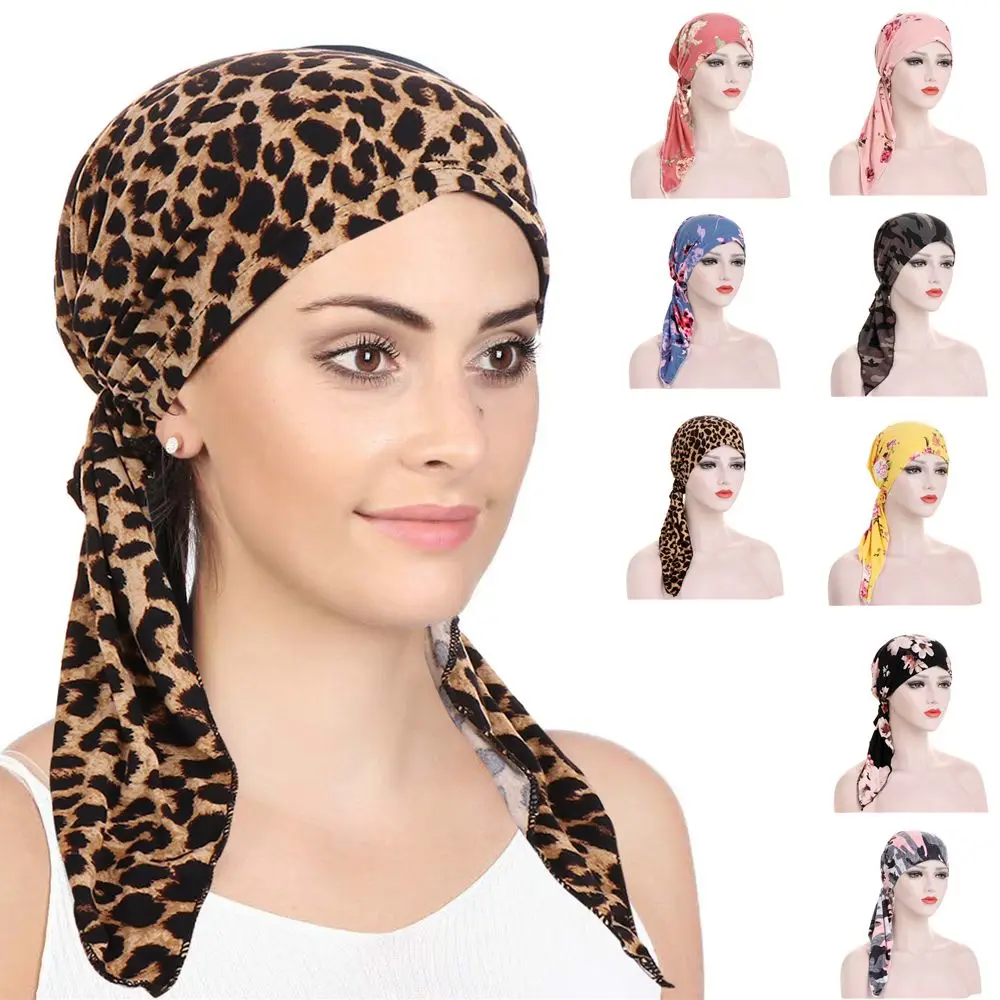 

Flower Print Cancer Headscarf Hair Loss Head Wrap Chemo Hat Muslim Hijab Turban Cap