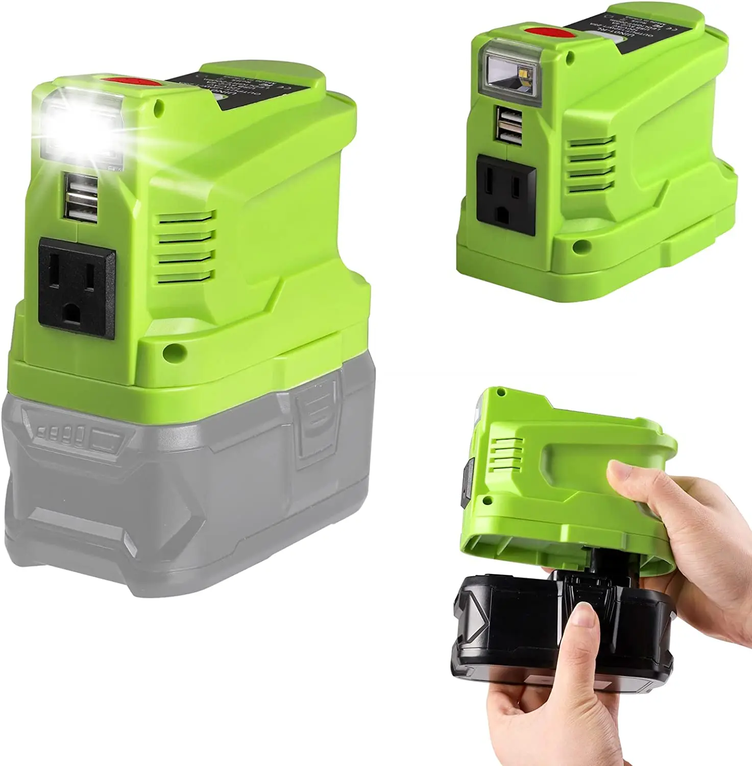 

150W Powered Inverter Generator for Ryobi 18V Lithium Battery Portable Power Station with USB 200lm LED Light DC 18V To AC 110V