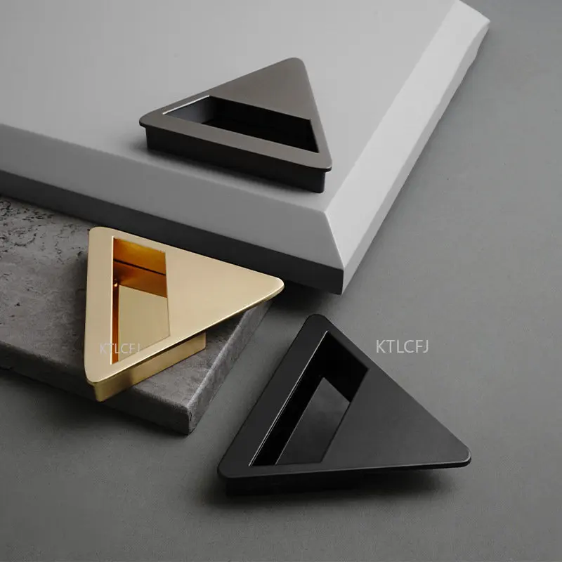 

Zinc Alloy Tatami Buckle Nordic Cabinet Door Handles Wardrobe Embedded Drawer Pulls Modern Triangle Slotted Concealed Handle