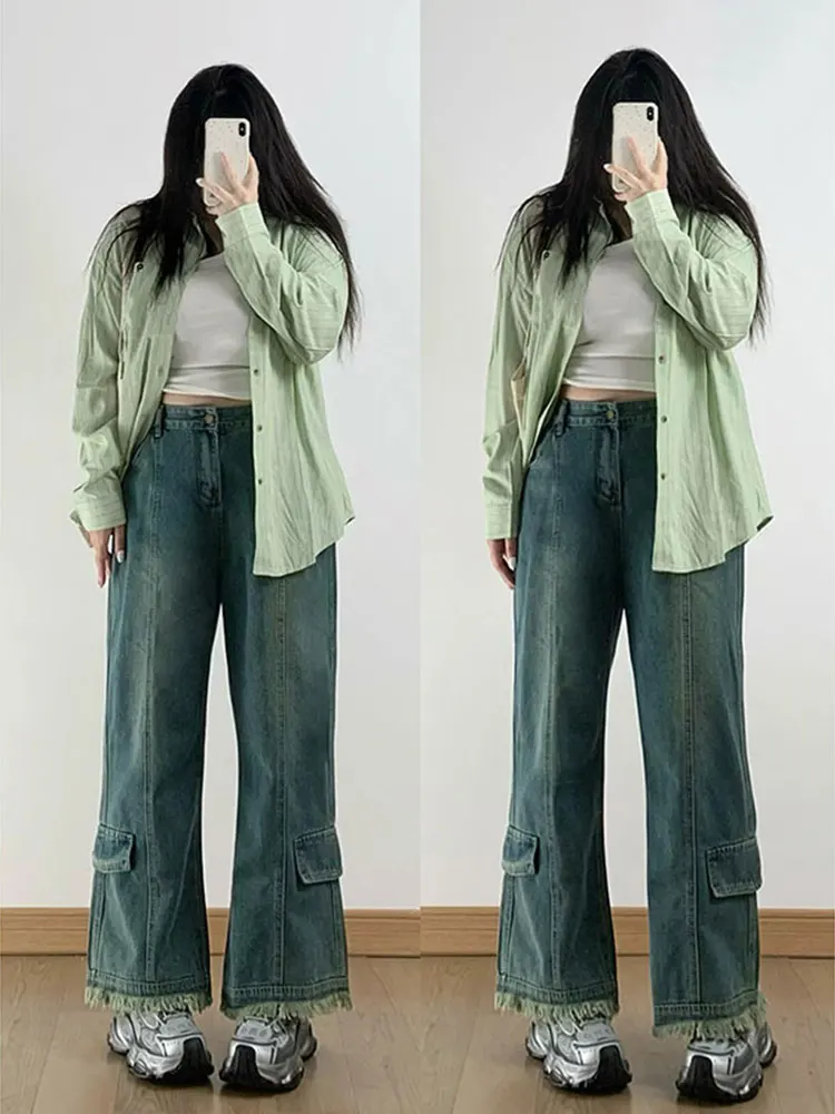 Очень большая женская одежда больших размеров потертые широкие джинсы в стиле