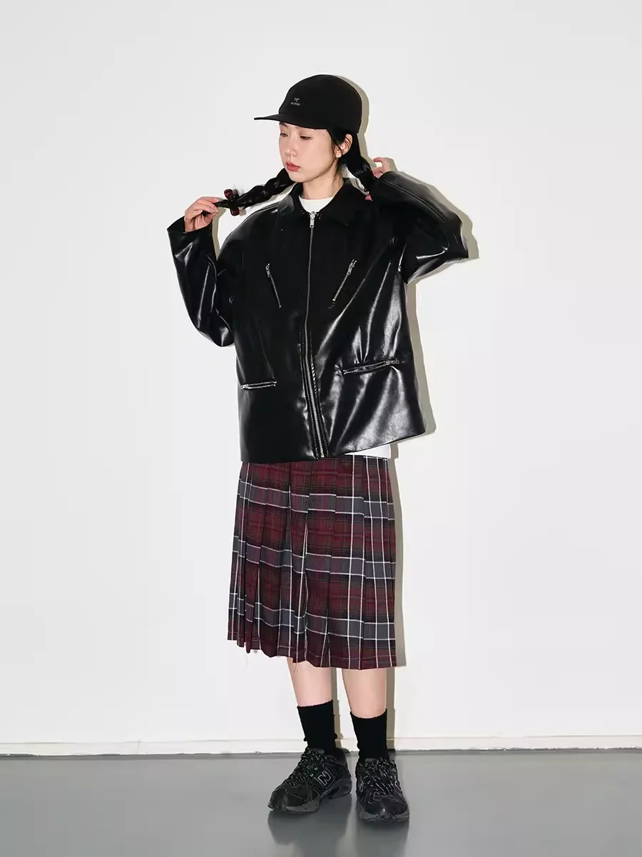 Gmetryart Basic Leisure Больше чем мотоциклетное лакированное кожаное пальто на молнии