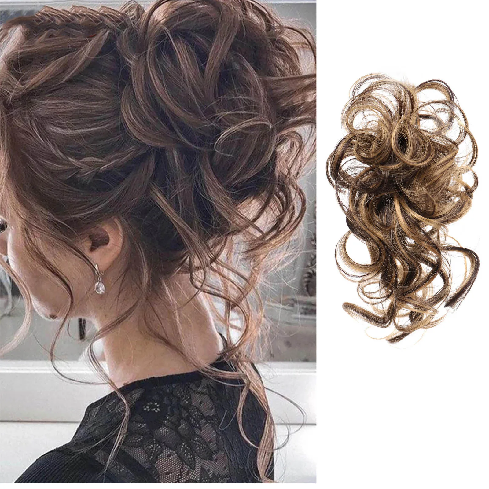 

Messy Hair Bun Tousled Updo Hair Bun Extensions Bun Hair Scrunchies Extension Curly Wavy Ponytail Hairpieces Hair Scrunchies wit