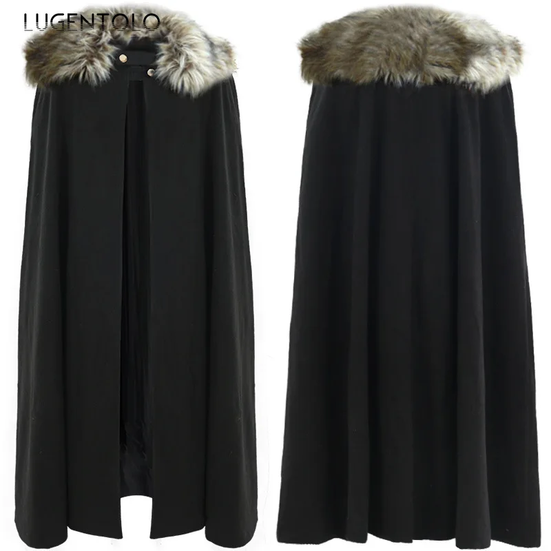 

Halloween Capes Women Ponchos Solid Punk Vintage Loose Coat Autumn Winter Casual Fur Collar Festival Cloak Coats Lugentolo