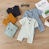 childrens clothing solid color baby jumpsuit summer short sleeved new baby bag fart clothing pit strip romper