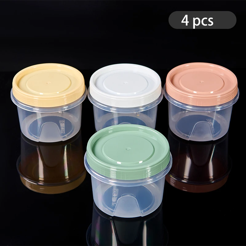 

4 Pcs 500ml Round Food Fresh Keeping Box Kitchen Refrigerator Storage Container Fruits Snacks Sealed Jar Microwave Heating