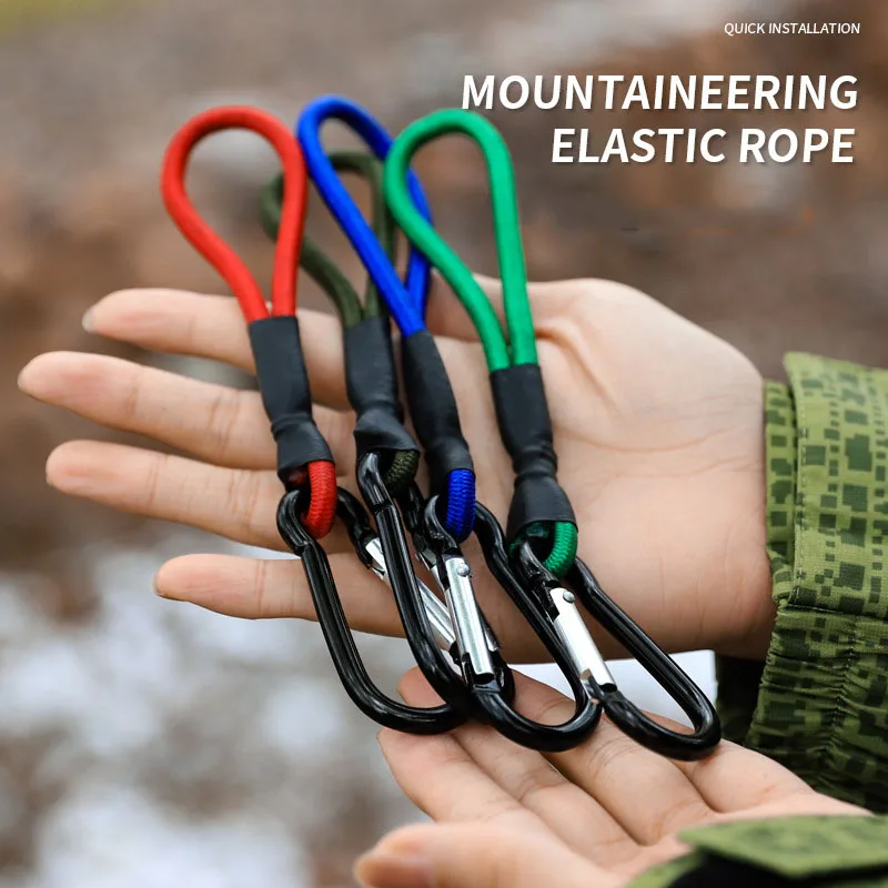 

Heavy Duty Mountaineering Elastic Rope Camping Accessories Canopy Tarp Tent Fixing Bungee Cord String with Carabiner Hooks