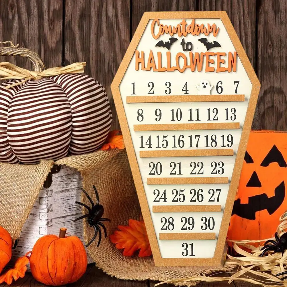 

Wooden Halloween Countdown Calendar Tombstone Coffin Home Decoration Props Festive Atmosphere Party Arrangement H1K0