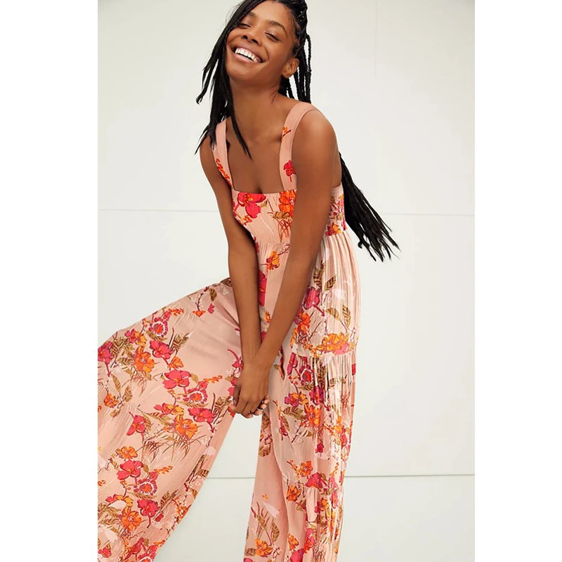 Women's African Jumpsuit Comfortable Summer Color Kanga Clothes Fashion Floral Overalls Tube Top Sexy Loose Trousers for Woman