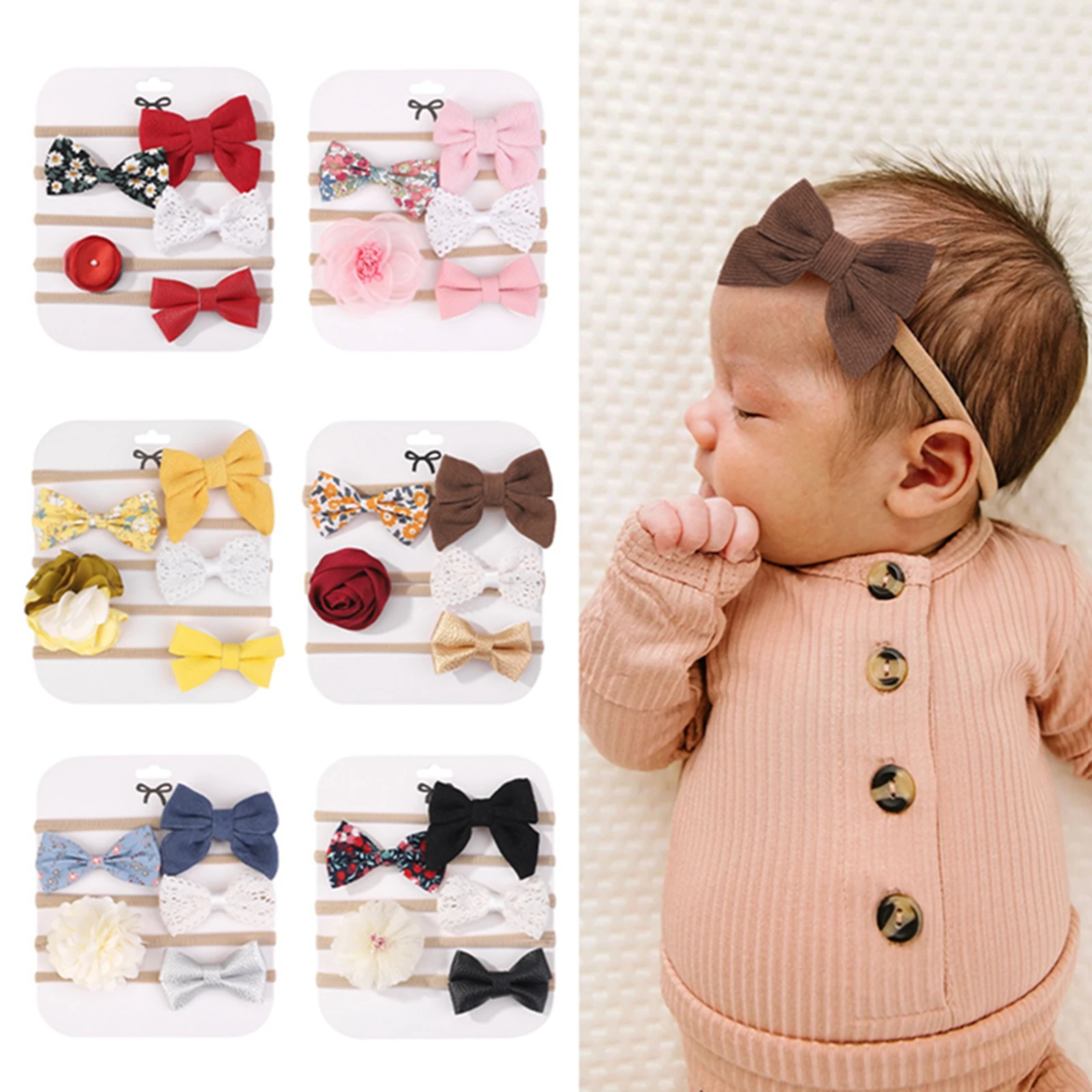 

Mildsown Toddler Baby Girl Headbands 5Pcs Set, Print Bowknot 3D Flower Hairbands Elastic Soft Headwear Hair Accessories