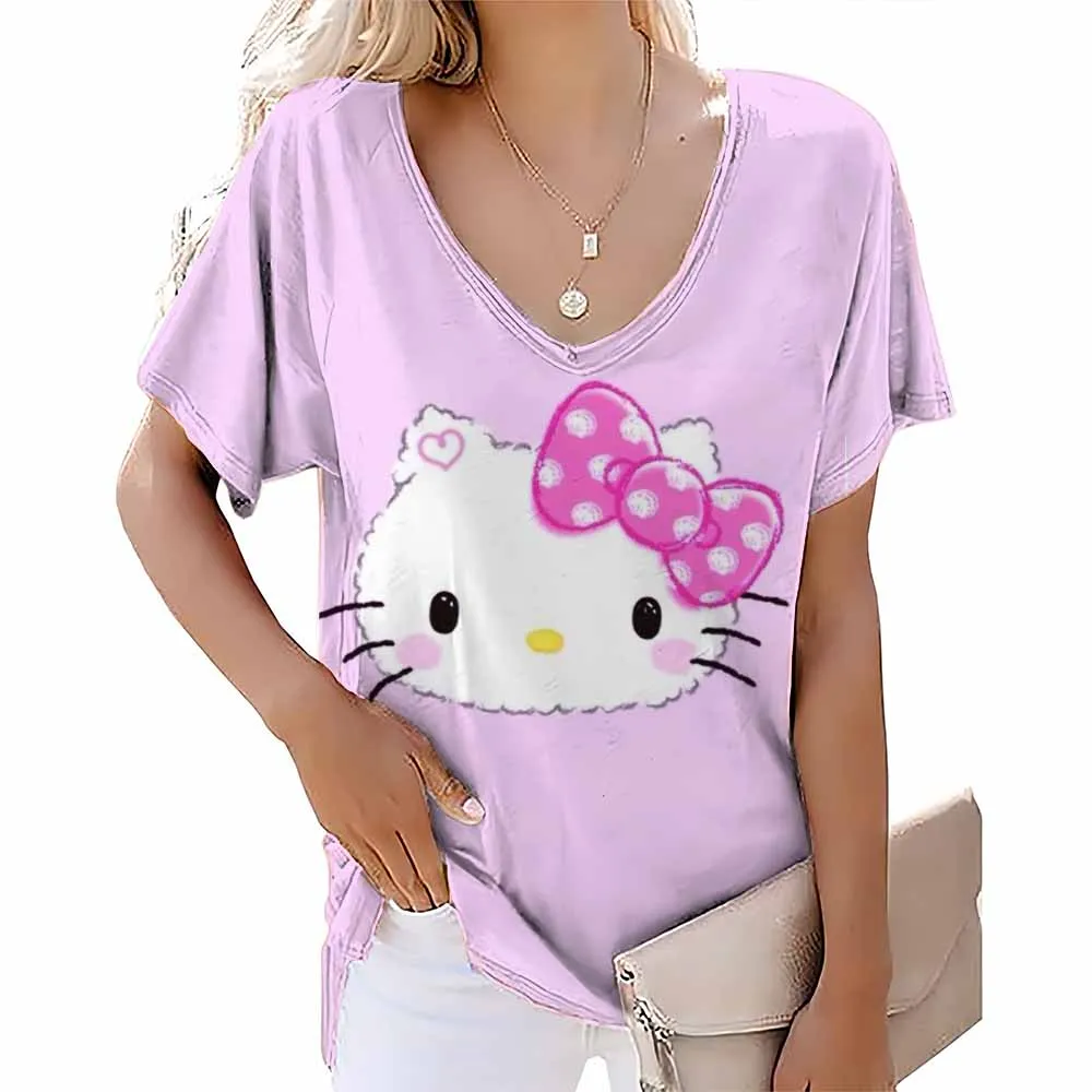 Женская футболка Hello Kitty с аниме-принтом женский топ высокого качества