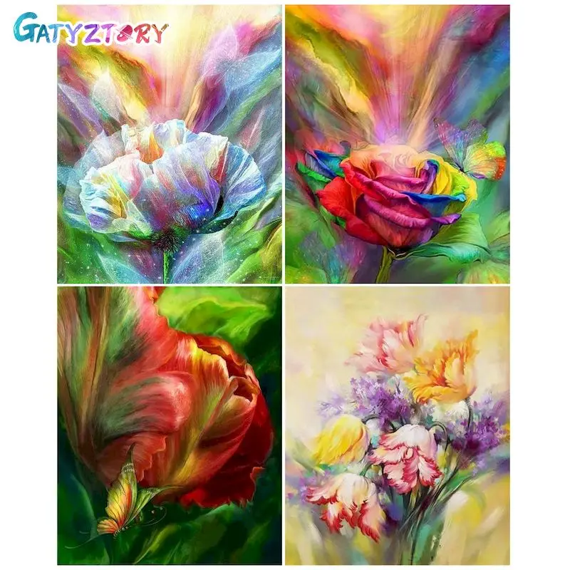 

GATYZTORY Frameless Paint By Number Flowers DIY Pictures By Numbers Kits Hand Painted Painting Art Drawing On Canvas Gift Home D