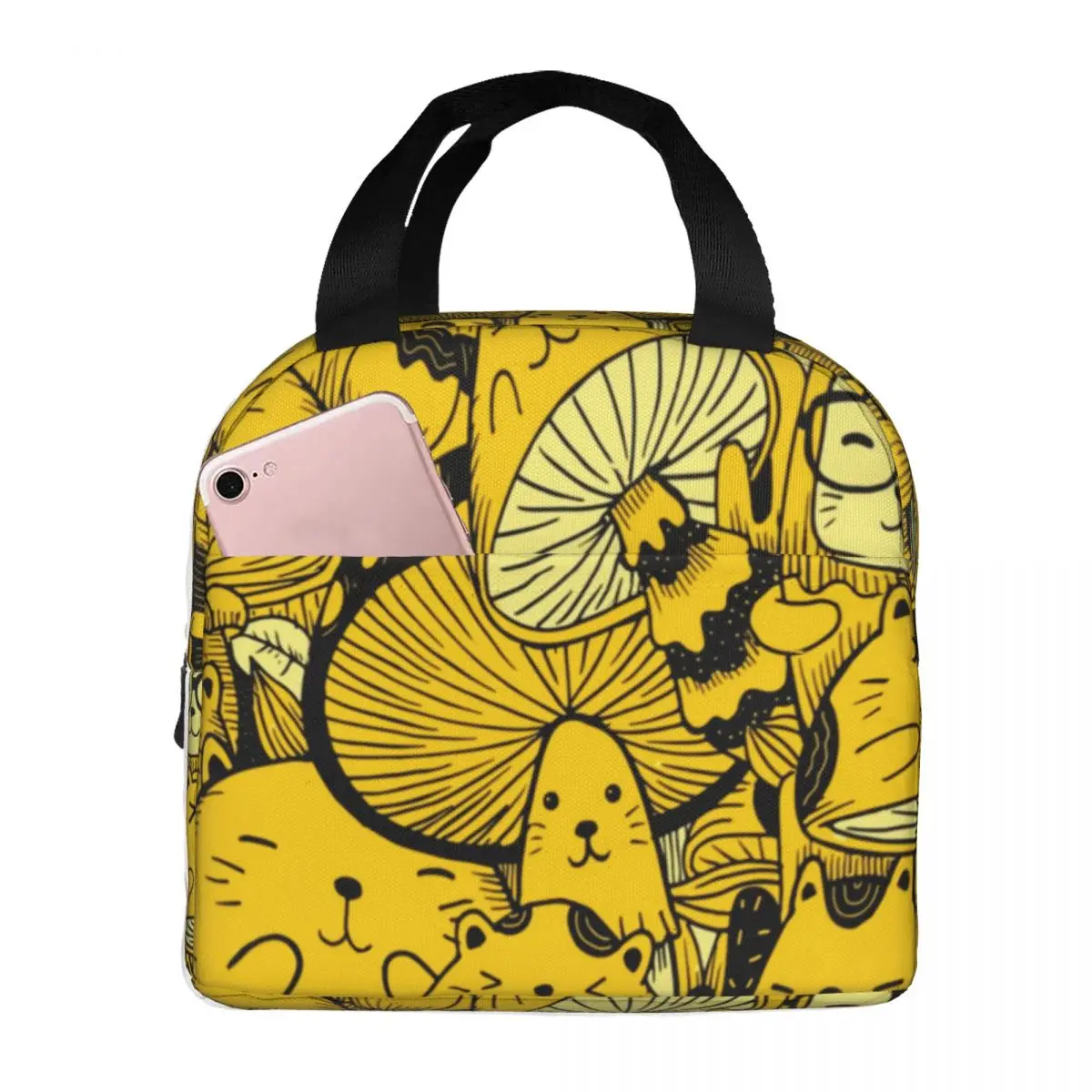 

Сумки для обеда для мужчин женщин мужчин кошка и гриб изолированный охладитель портативный школьный холщовый Ланч-бокс бэнто сумка