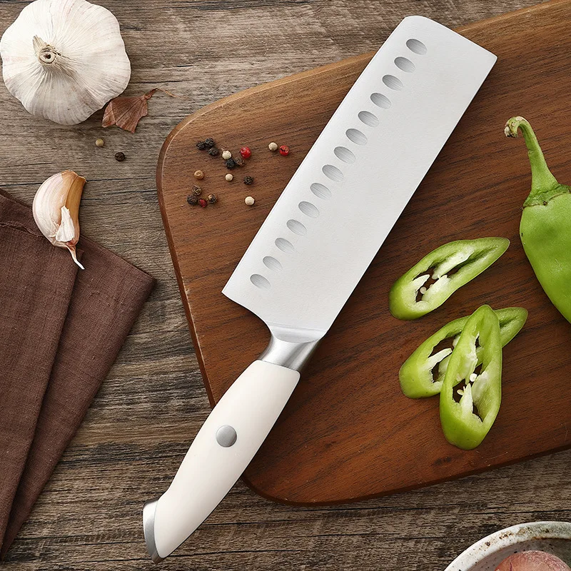 

XITUO Japanese Chef Nakiri Knife 7 Inch for Vegetable Meat Chopping Kitchen Knife Asian Cleaver White ABS Handle Best Choice