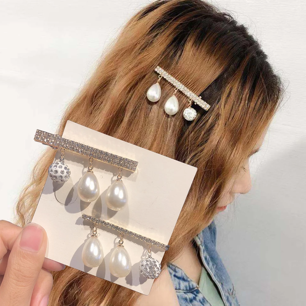 

Luxury Rhinestone Hairpins With Pearl Tassel Fashion Bangs Sides Hair Clips For Women Barrettes Hair Accessories Headwear Gifts