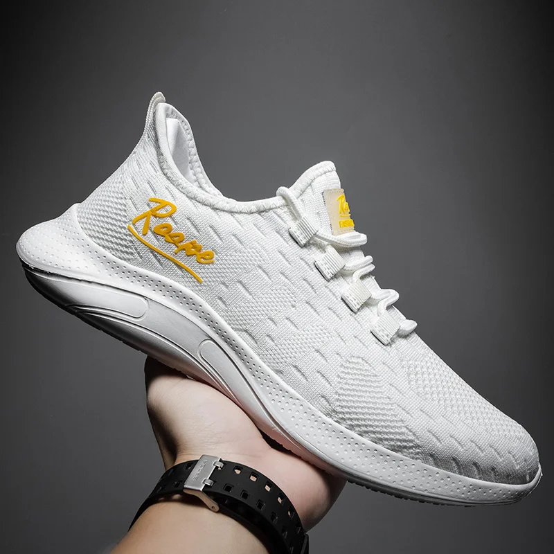 Mens Walking Shoes Lightweight Comforts Soft Black Men Sneakers Lace-up White Male Footwear Big Size 39-48