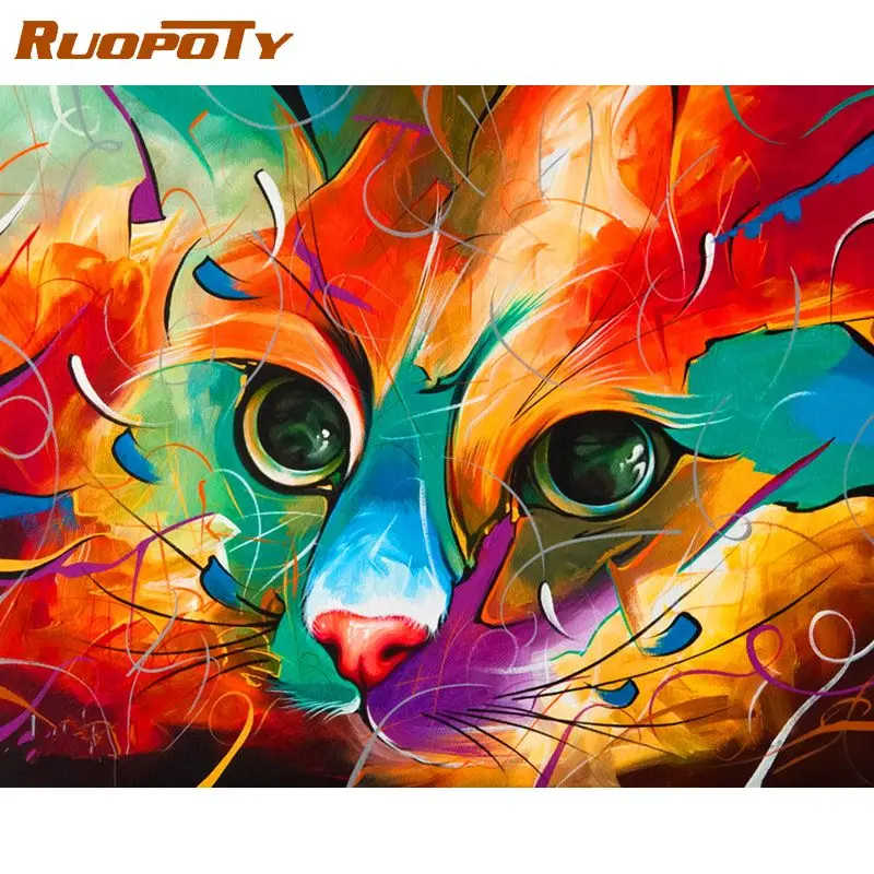 

RUOPOTY Modern Painting By Numbers On Cavas Abstract Colorful Cat Drawing By Numbers Handicrafts Wall Decors Diy Gift For Adults