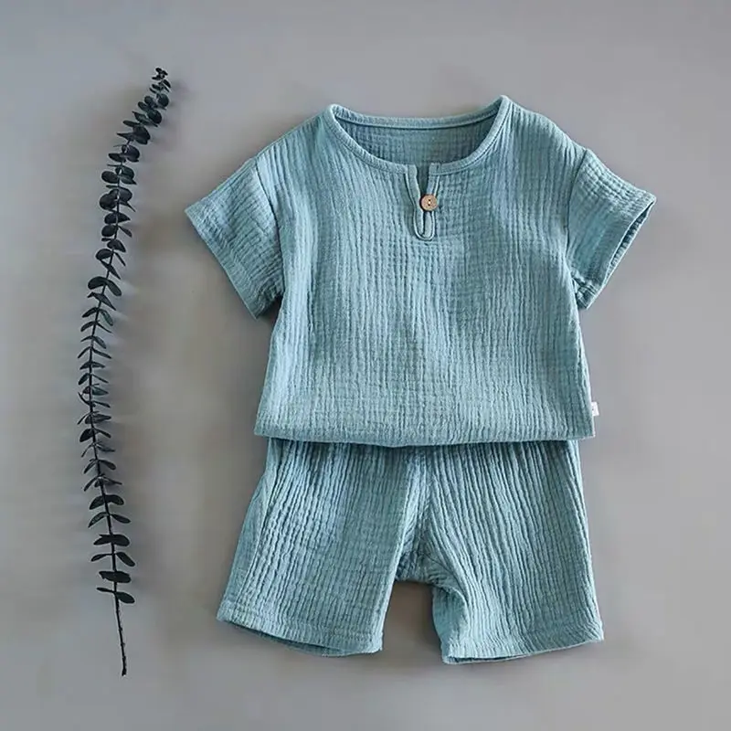 Kids Clothes Sets Outfits Linen Cotton Infant Baby Boys Girls Clothing Newborn Top T-Shirt+Shorts 2pcs Muslin Suit for Children images - 6