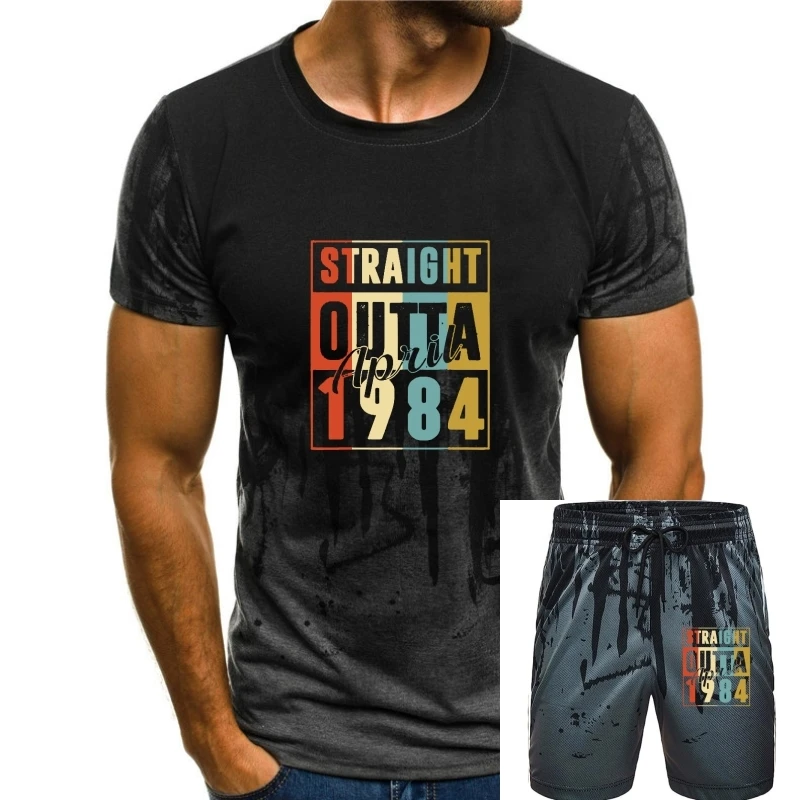 

Straight Outta April 1984 Retro 37 Years Old 37th Birthday T-Shirt Coupons Funny T Shirt Cotton Top T-Shirts For Men Design