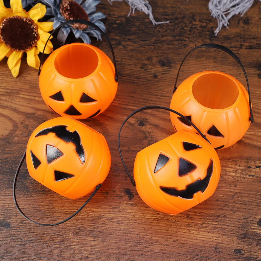 

Pumpkin Bucketcandy Or Trick Treat Bucketskids Mini Pail Holder Basketportable Party Pumpkins Children Treating Favors Orange