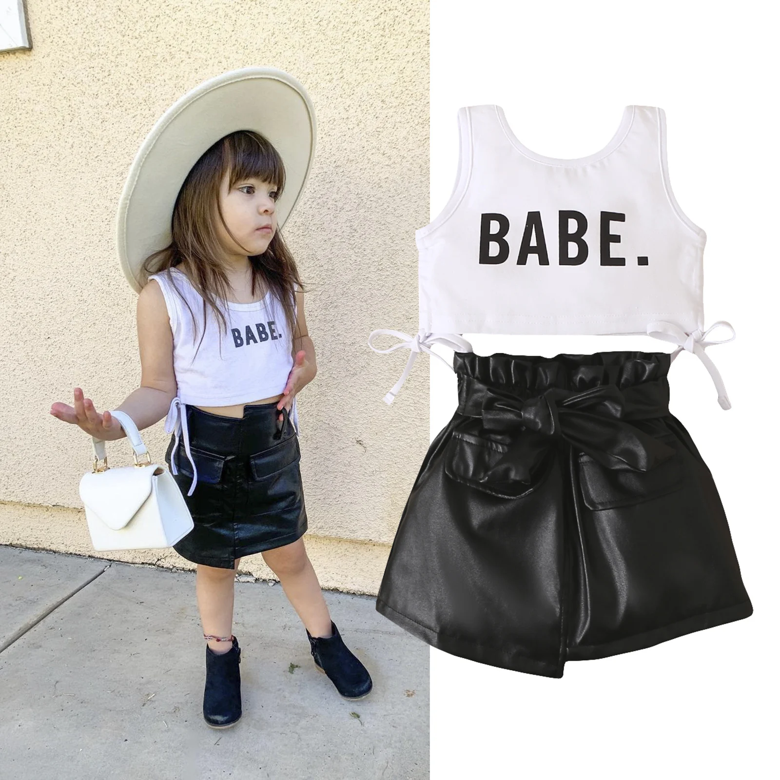 2 шт. модные комплекты одежды для маленьких девочек жилет без рукавов с надписью +