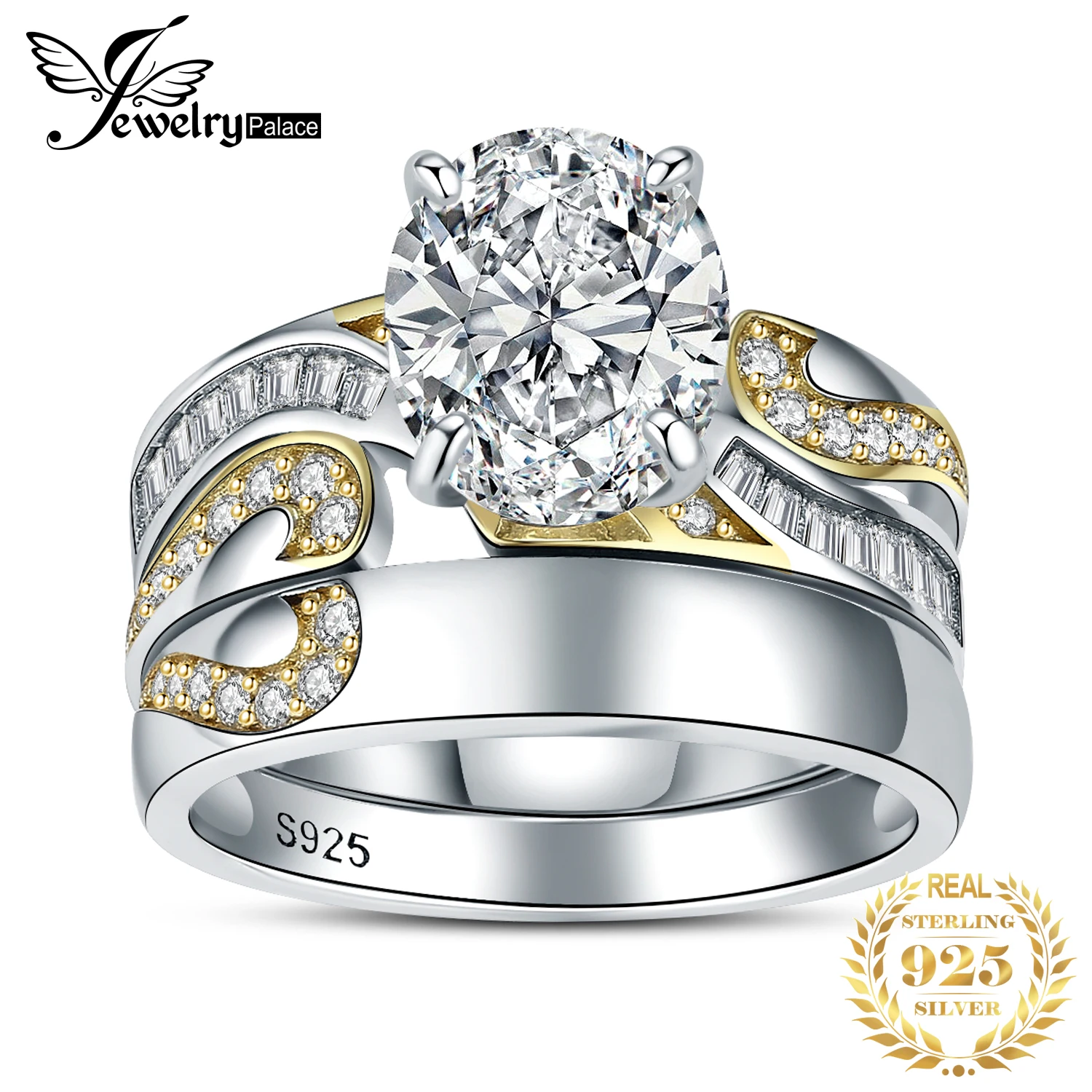 

JewelryPalace New 2 Pcs 925 Sterling Silver Wedding Engagement Ring for Woman 3.8ct AAAAA CZ Simulated Diamond Heart Bridal Sets