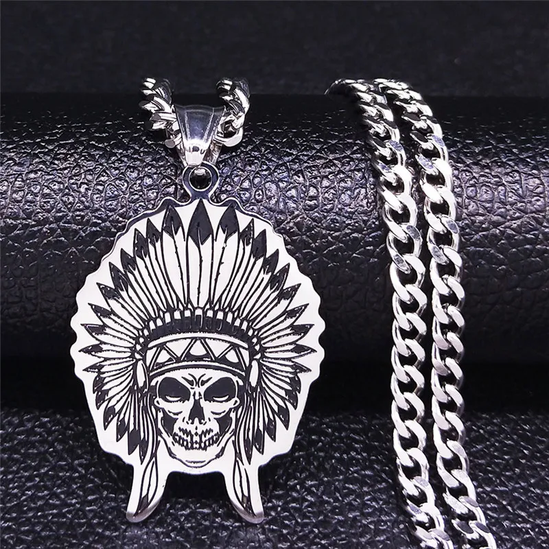 

Indian Tribe Leader Skeleton Pendant Necklace Stainless Steel Silver Color Necklaces Jewelry acero inoxidable joyeria N4045S06