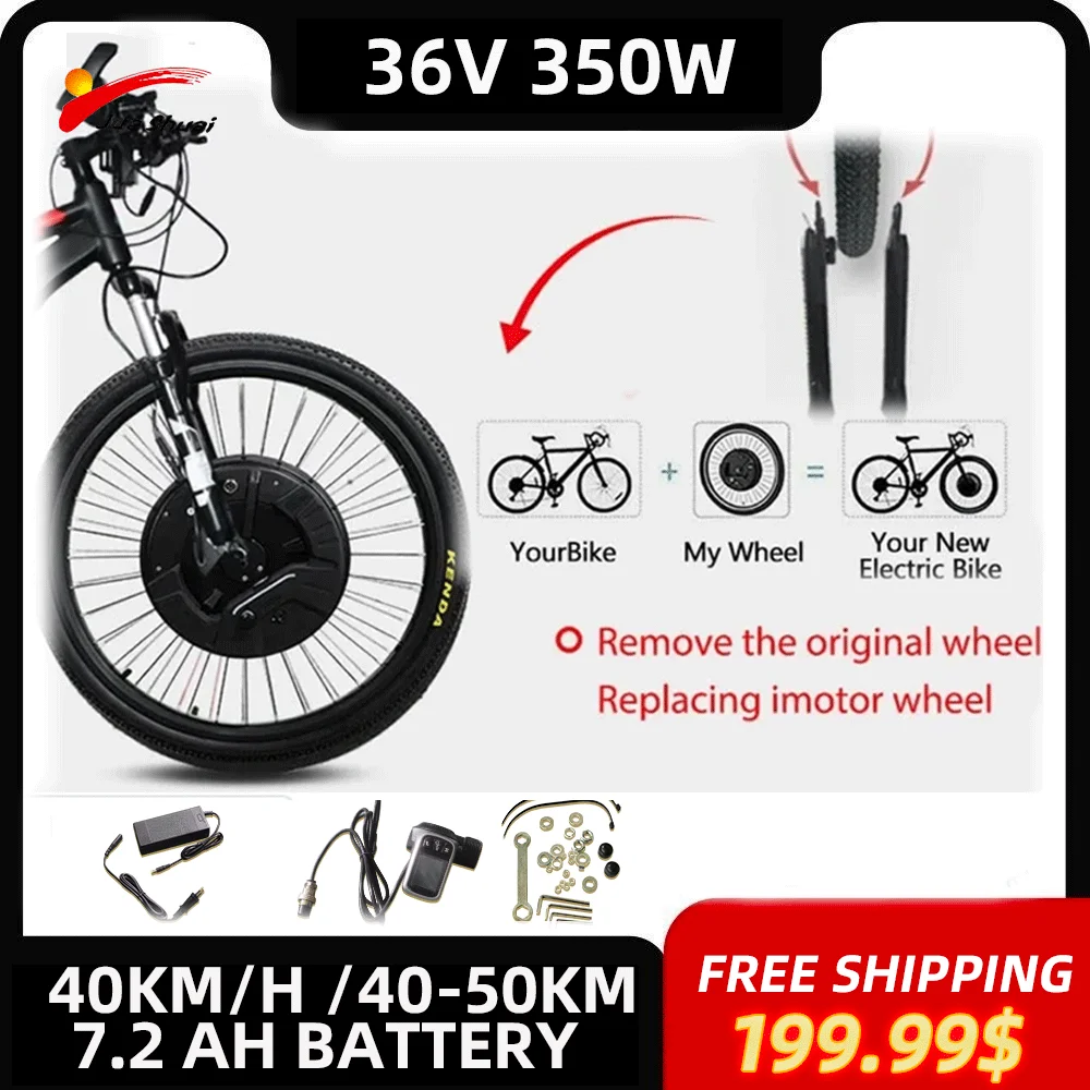 Electric Bike Conversion Kit with 7.2 Ah Battery Front Motor Wheel E-Bike Set Front Hub Motor 26in 700C 29inch 36V 350W 40KM