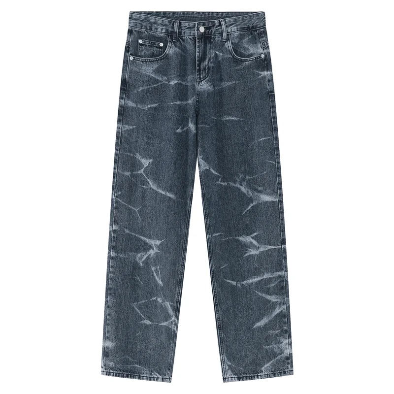 Streetwear Men Hip Hop Loose Straight Cylinder Tie-dyed Casual Pants Versatile Comfortable Jeans Autumn and Winter 2022 Female
