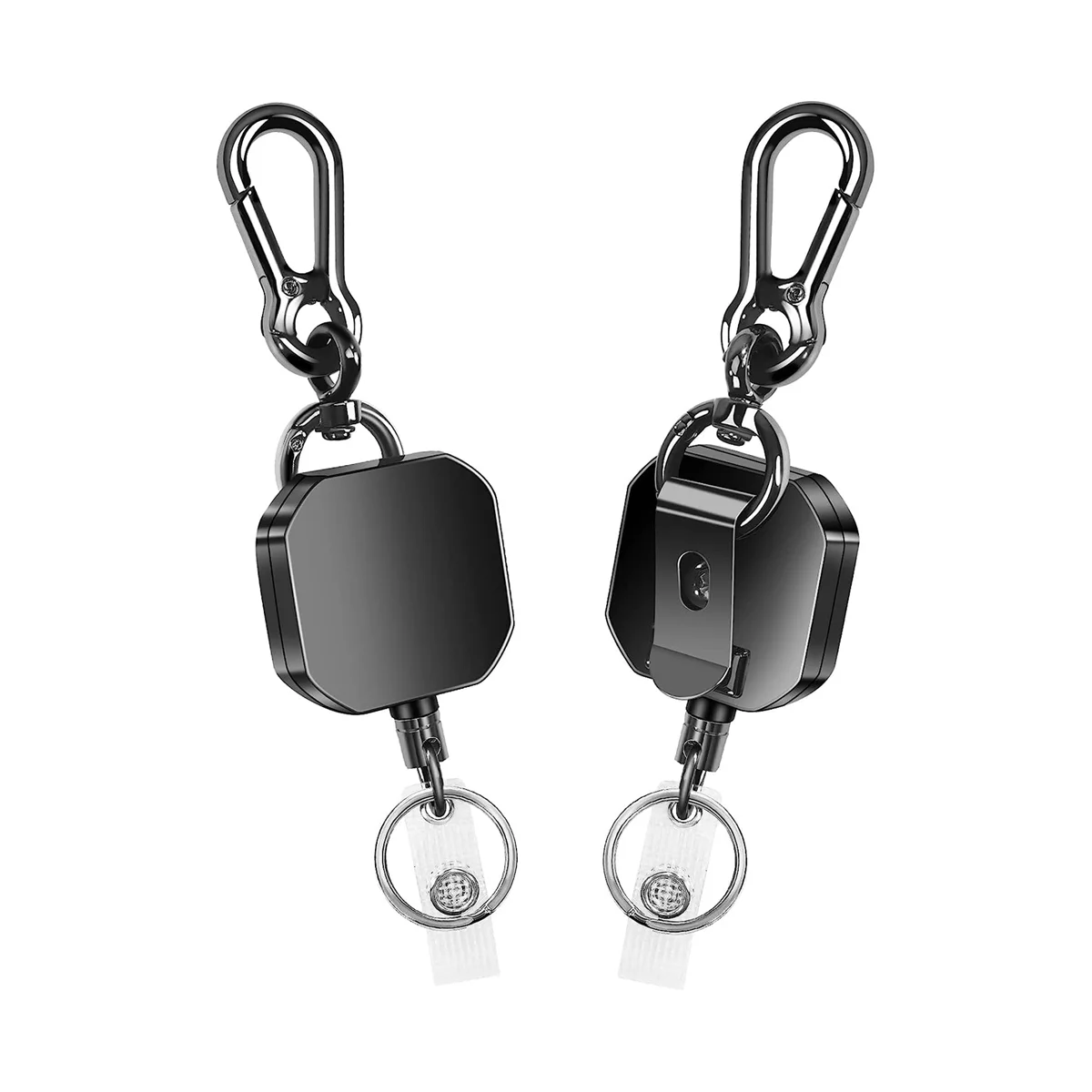 

2 Pack Retractable Keychain, Heavy Duty Metal ID Badge Holder Key Reel, Carabiner Keychain with Belt Clip