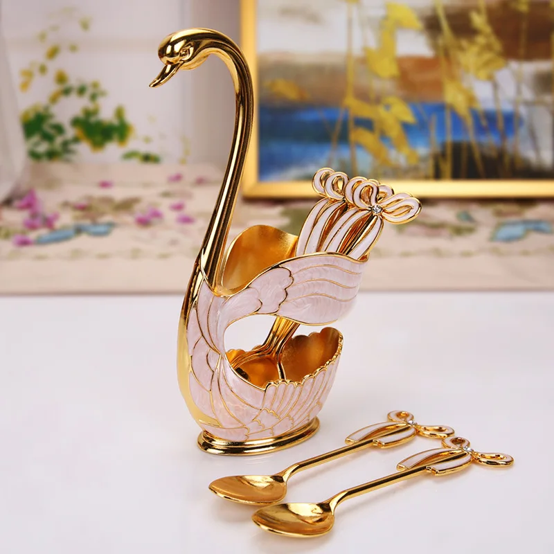 

European Style Coffee Spoon Fruit Spoon Fork Set Household Decoration Fashion Fruit Cute Swan Dessert Spoon Kitchen Tableware