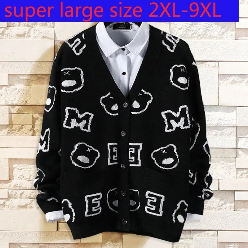 

New Arrival Fashion Extra Large Loose Sweater Jacket Cardigan Men Thick Casual V-neck Computer Knitted Plus Size 2XL-7XL 8XL 9XL