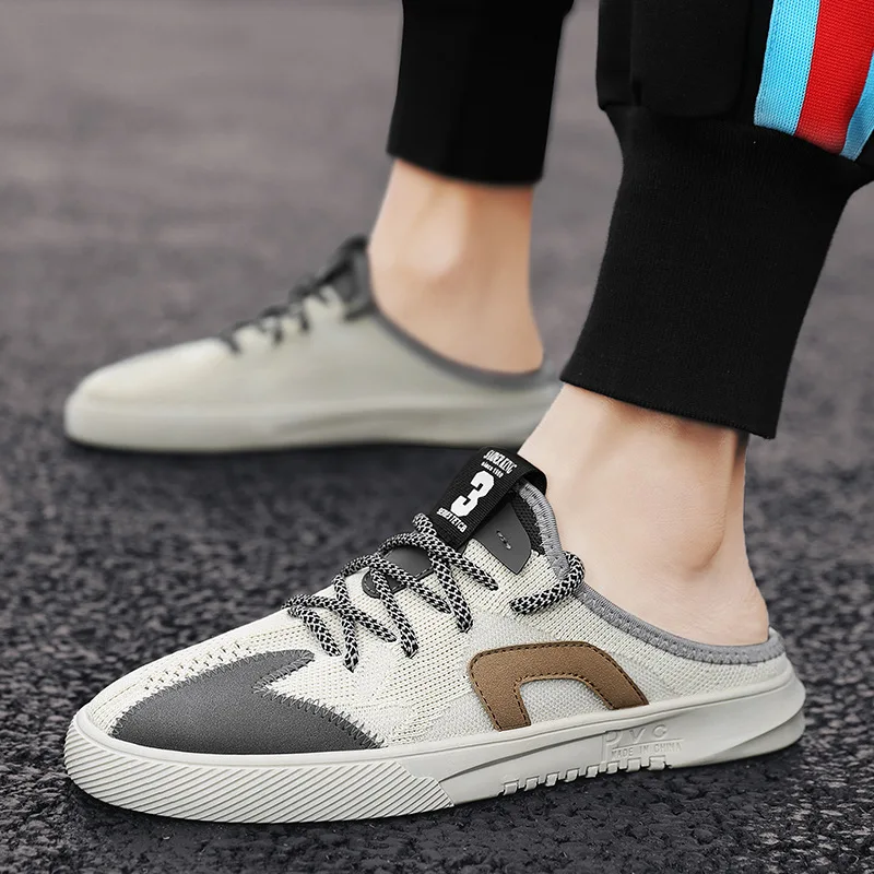 

Men Slipper Summer Mesh Slippers Women Slip On Lightweight Breathable Mesh Half Sandals Casual Men Outdoor EVA Lazy Shoes