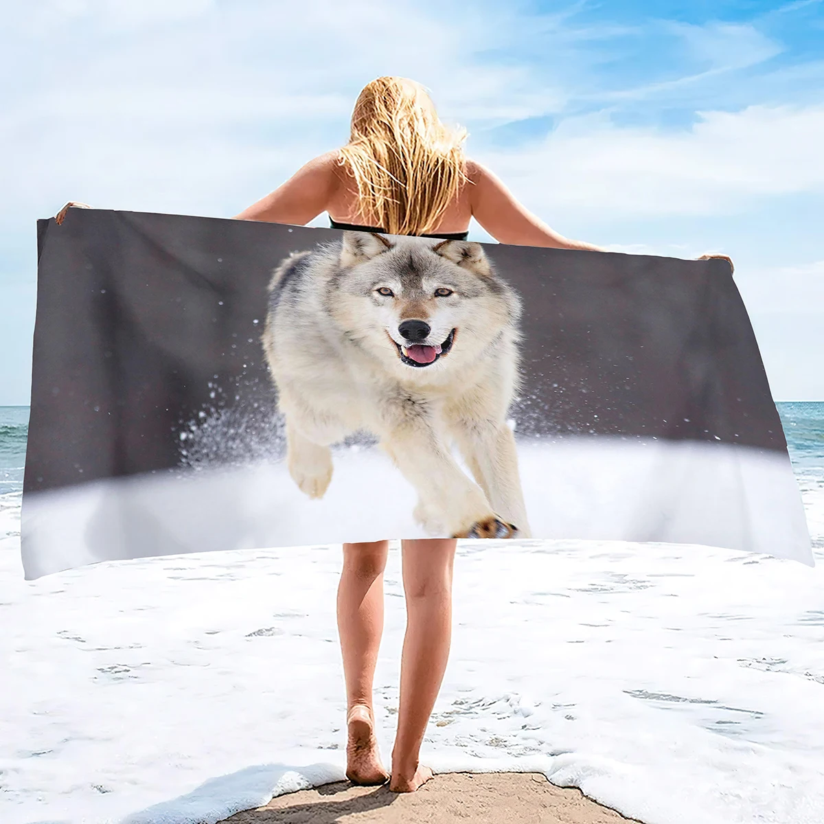 

Wolf Beach Towels Groups of Wolves Wild Animal Design Soft Sand Free Pool Towel for Bathroom Kitchen Yoga Gym Decorative Towels