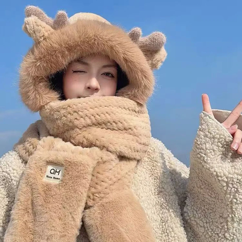 1 шт. милая шапка с медвежьими ушками шарф перчатки 3-в-1 зимняя теплая для живой