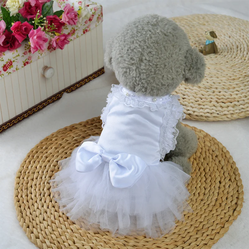 

Puppy dog clothes spring and summer Teddy VIP princess wedding dress cat pet two-legged dress pure white