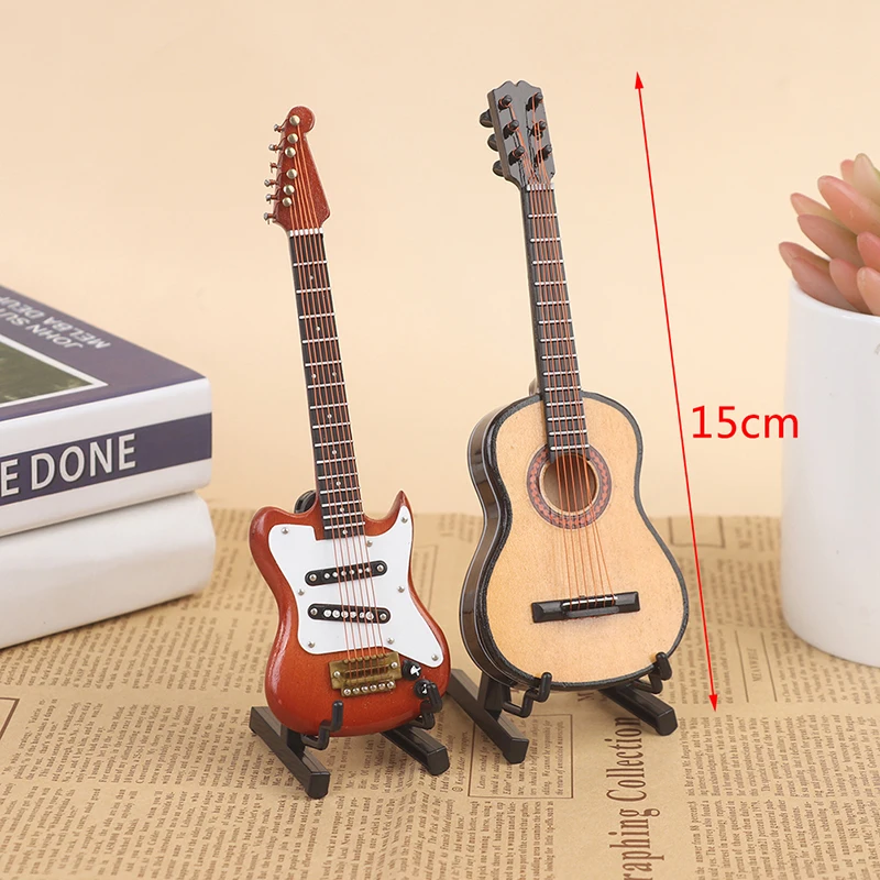1:12 1:6 Dollhouse Miniature Music Electric Guitar Wooden Guitar Kids Toys Decor Doll house Instrument Model Doll Accessories