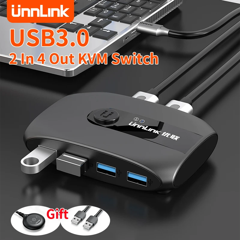 Unnlink USB 2–4 KVM-переключатель 3.0 2.0 Совместное использование 4 устройства